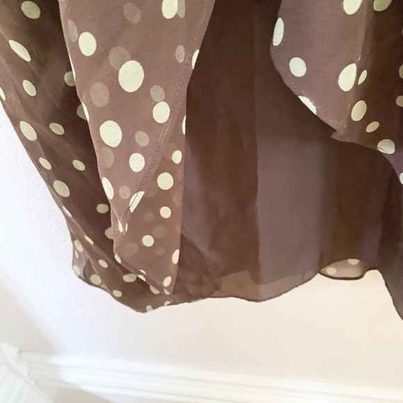 Suzi Chin Womens Size 10 Brown Green Polka Dot Empire Waist Silk Dress - Picture 16 of 16